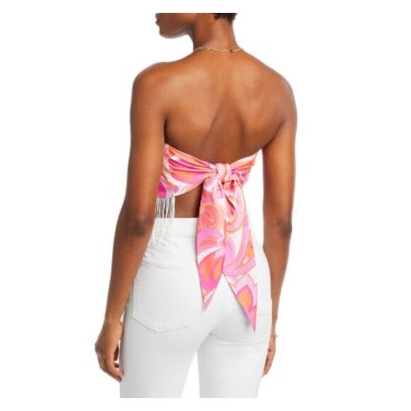 LINE + DOT Womens Pink Fringed Lined Scarf Tie Back Sleeveless Strapless Top S - Picture 2 of 2